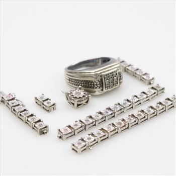 Sterling Silver Diamond  Jewelry, 7 Pieces