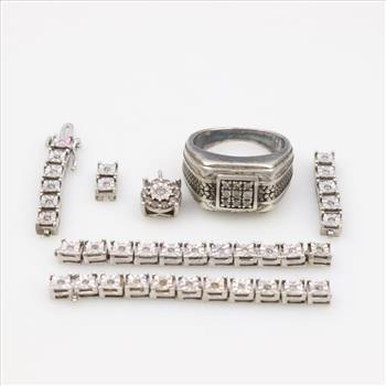 Sterling Silver Diamond  Jewelry, 7 Pieces