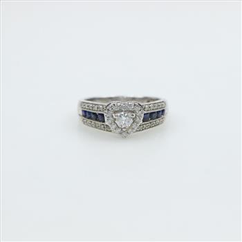 Sterling Silver Diamond Sapphire Heart Ring