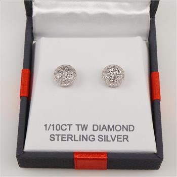 Sterling Silver Diamond Stud Earrings