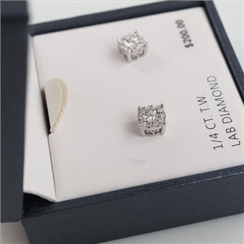 Sterling Silver Diamond Stud Earrings