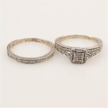 Sterling Silver Diamond Wedding Set