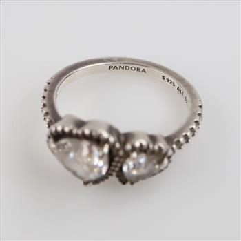 Sterling Silver Double Heart Sparking Ring