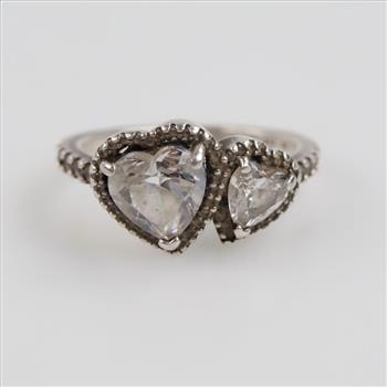 Sterling Silver Double Heart Sparking Ring