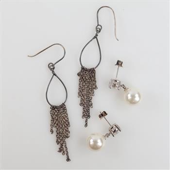 Sterling Silver Earrings, 4 Pieces