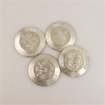 Sterling Silver Engraved Miniature Plates, 4 Pieces