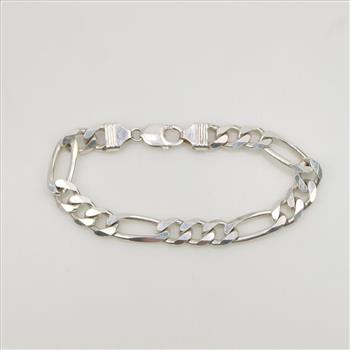 Sterling Silver Quinceañera Figaro Link Bracelet – 7 Inch, No Stone, Unbranded