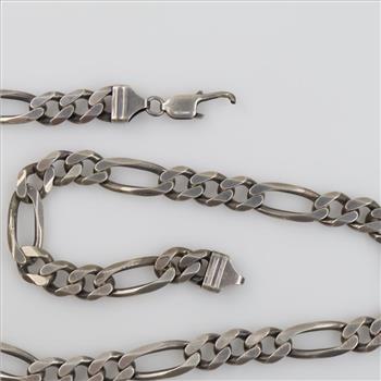 Sterling Silver Figaro Link Necklace
