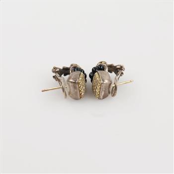 Sterling Silver Gold Accent Diamond & Black Stone Earrings