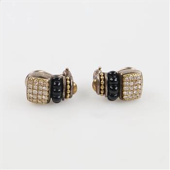 Sterling Silver Gold Accent Diamond & Black Stone Earrings