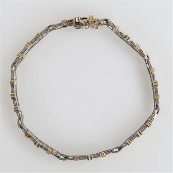 Sterling Silver Gold Accent Diamond  Pannel Bracelet
