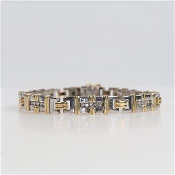 Sterling Silver Gold Accent Diamond  Pannel Bracelet
