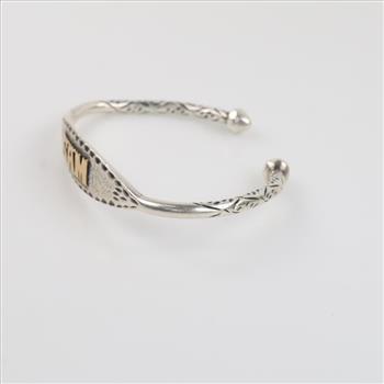 Sterling Silver Gold Accent ID Cuff Bracelet