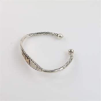 Sterling Silver Gold Accent ID Cuff Bracelet