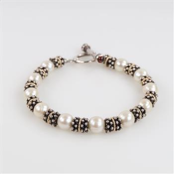 Sterling Silver Gold Accent Pearl Bracelet
