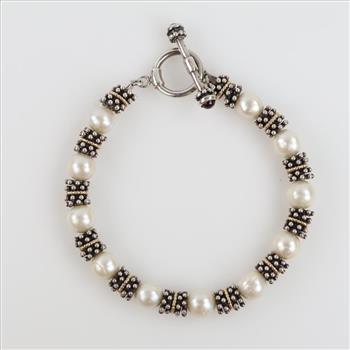 Sterling Silver Gold Accent Pearl Bracelet