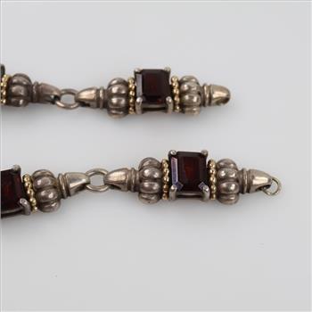 Sterling Silver Gold Accent Red Stone Bracelet