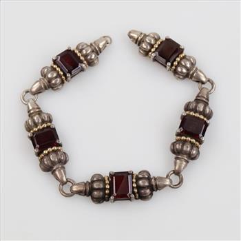 Sterling Silver Gold Accent Red Stone Bracelet