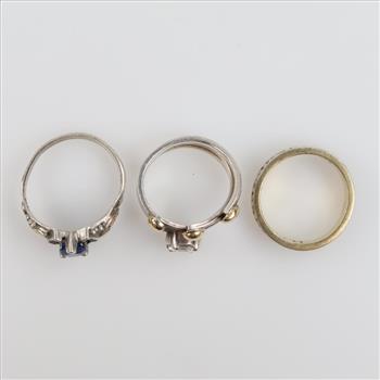 Sterling Silver Gold Accent Ring, 3 Pieces