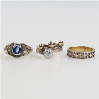 Sterling Silver Gold Accent Ring, 3 Pieces