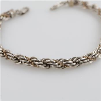 Sterling Silver Gold Accent Rope Chain Bracelet