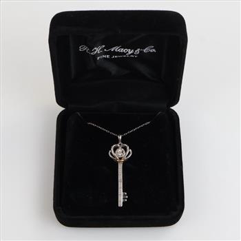 Sterling Silver Gold Accented Diamond Key Pendant Necklace