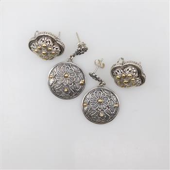 Sterling Silver Gold Accented Earrings, 4 Pieces