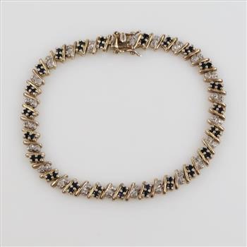 Sterling Silver GP Blue Stone Diamond Accent Bracelet