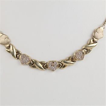 Sterling Silver GP Clear Stone Accent Hollow Link Necklace