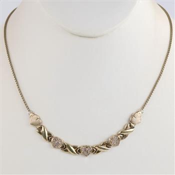 Sterling Silver GP Clear Stone Accent Hollow Link Necklace