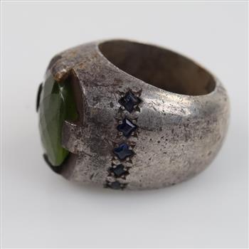 Sterling Silver Green Quartz & Blue Sapphire Ring
