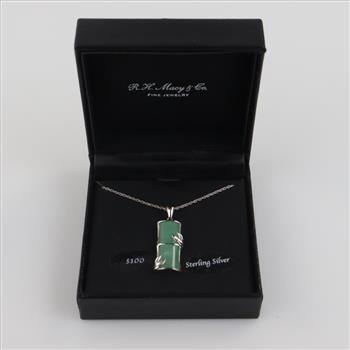 Sterling Silver Green Stone Pendant Necklace