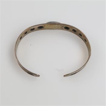 Sterling Silver Green Stone Stamped Cuff Bracelet