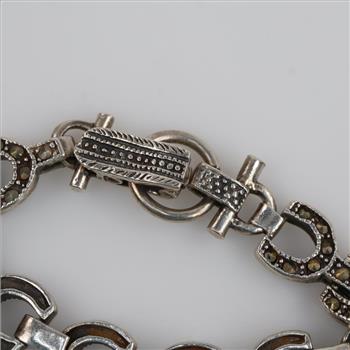 Sterling Silver Grey Stone Hollow Link Bracelet