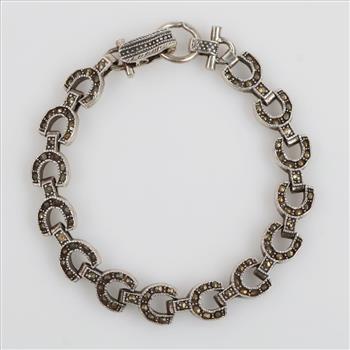 Sterling Silver Grey Stone Hollow Link Bracelet