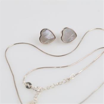 Sterling Silver Heart Earring & Necklace Set, 3 Pieces