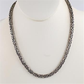 Sterling Silver Heavy Byzantine Chain Necklace