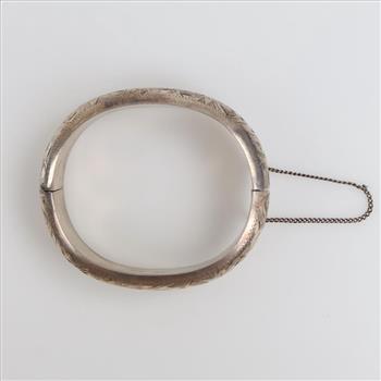 Sterling Silver Hollow Ornate Bangle Bracelet
