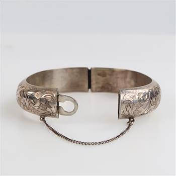 Sterling Silver Hollow Ornate Bangle Bracelet