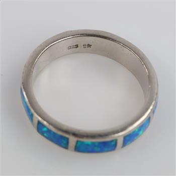 Sterling Silver Iridescent Blue Stone Inlay Band