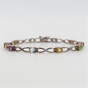 Sterling Silver Multi-color Stone Bracelet