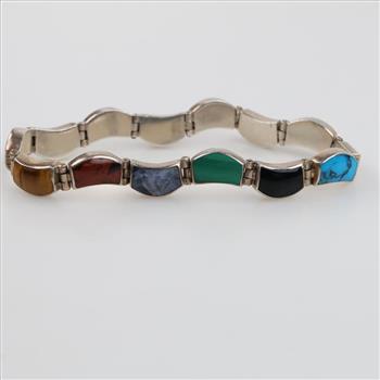 Sterling Silver Multi-color Stone Bracelet