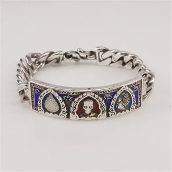 Sterling Silver Multi-Colored Engraved Bracelet