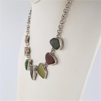 Sterling Silver Multicolored Stone Necklace