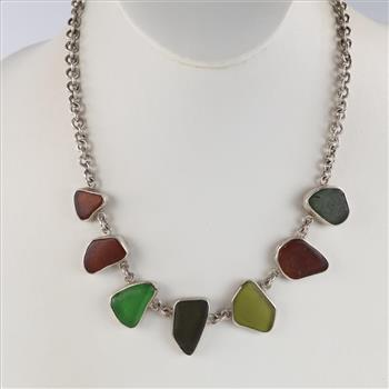 Sterling Silver Multicolored Stone Necklace