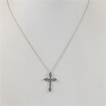 Sterling Silver Necklace With Clear Stone Cross Pendant