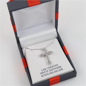 Sterling Silver Necklace With Clear Stone Cross Pendant