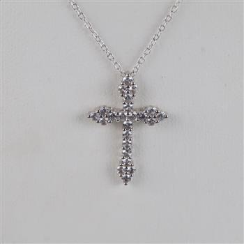 Sterling Silver Necklace With Clear Stone Cross Pendant