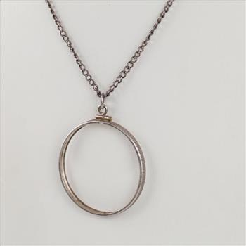 Sterling Silver Necklace With Coin Frame Pendant