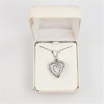Sterling Silver Necklace With Heart M-O-P Locket Pendant